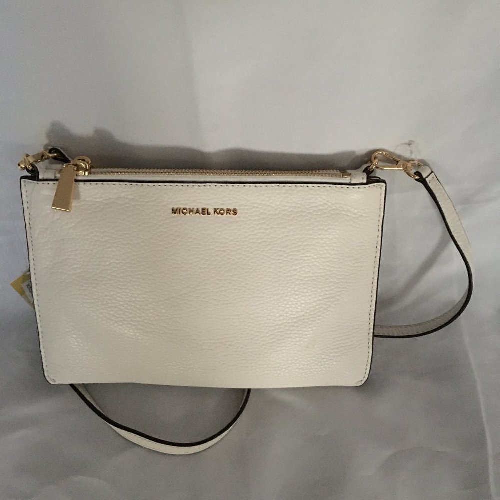 Michael Michael Kors Pebble Leather Double Pouch Crossbody - Optic White/Gold